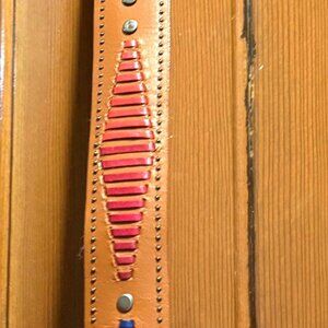 VTG Liz Claiborne tan leather belt studded/beaded multi colored leather strips L